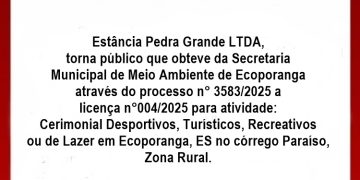 COMUNICADO: REQUERIMENTO Nº004/2025 ESTÂNCIA PEDRA GRANDE